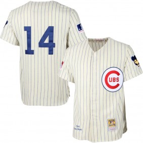 Male Chicago Cubs #14 Ernie Banks Cream 1969 Throwback Turn Back the Clock Player Jersey
