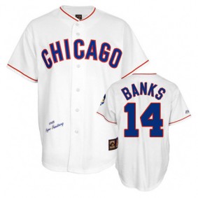 Male Chicago Cubs #14 Ernie Banks White 1968 Throwback Turn Back the Clock Player Jersey