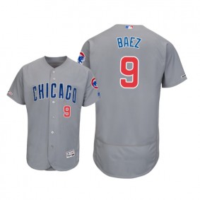 MLB 150th Anniversary Patch Chicago Cubs Gray #9 Javier Baez Flex Base Authentic Collection Road Jersey Men's