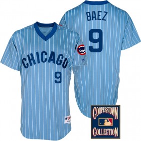Male Chicago Cubs #9 Javier Baez Light Blue Throwback Turn Back The Clock Jersey