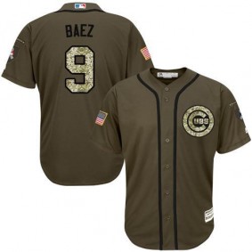 Male Chicago Cubs #9 Javier Baez Olive Camo Stitched Baseball Jersey