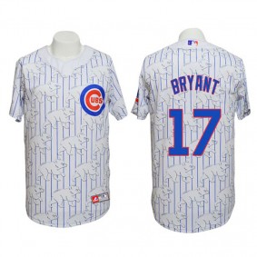 Male Chicago Cubs #17 Kris Bryant Conventional 3D Version White Jersey