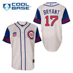 Male Chicago Cubs #17 Kris Bryant Cream 1942 Throwback Jersey