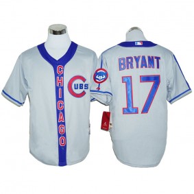 Male Chicago Cubs Kris Bryant #17 Gray Throwback Cool Base Jersey