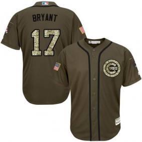 Male Chicago Cubs #17 Kris Bryant Olive Camo Cool Base Jersey