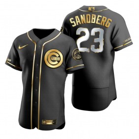 Chicago Cubs Ryne Sandberg Nike Black Golden Edition Authentic Jersey
