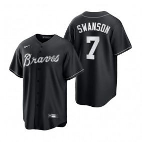 Men's Atlanta Braves Dansby Swanson Nike Black White 2021 All Black Fashion Replica Jersey