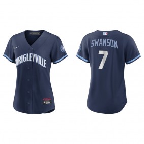Dansby Swanson Women's Chicago Cubs Javier Baez Nike Navy City Connect Replica Jersey