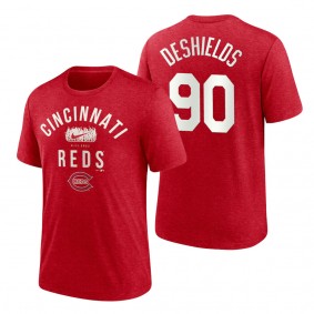 Reds Delino DeShields Red 2022 Field of Dreams Lockup Tri-Blend T-Shirt