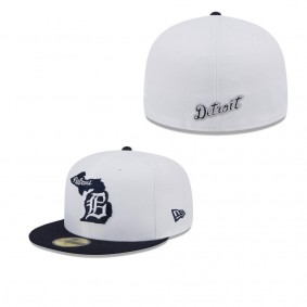 Men's Detroit Tigers White Navy State 59FIFTY Fitted Hat