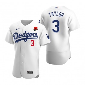 Los Angeles Dodgers Chris Taylor Poppy Patch Authentic White Memorial Day Jersey