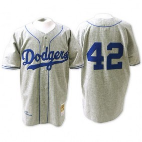 Male Los Angeles Dodgers Jackie Robinson #42 Gray Cooperstown Cool Base Jersey