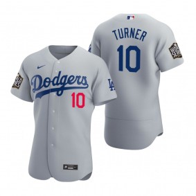 Men's Los Angeles Dodgers Justin Turner Nike Gray 2020 World Series Authentic Jersey