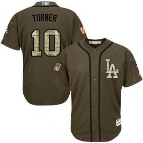 Male Los Angeles Dodgers #10 Justin Turner Olive Camo Stitched Baseball Jersey
