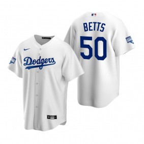 Men's Los Angeles Dodgers Mookie Betts White 2020 World Series Champions Replica Jersey