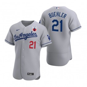 Men's Los Angeles Dodgers Walker Buehler Nike Gray Negro Leagues Authentic Jersey