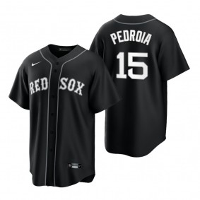 Boston Red Sox Dustin Pedroia Nike Black White 2021 All Black Fashion Replica Jersey