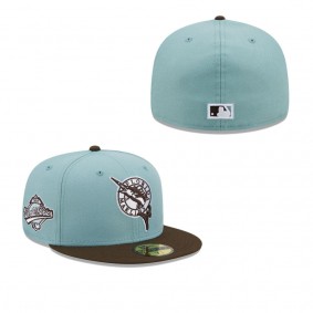 Men's Florida Marlins Light Blue Brown Cooperstown Collection 1997 World Series Beach Kiss 59FIFTY Fitted Hat