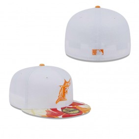 Men's Florida Marlins White Orange Cooperstown Collection Flamingo 59FIFTY Fitted Hat