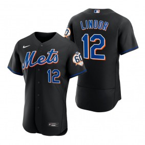 Men's New York Mets Francisco Lindor Black 60th Anniversary Alternate Authentic Jersey
