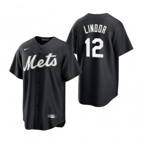 New York Mets Francisco Lindor Nike Black White 2021 All Black Fashion Replica Jersey