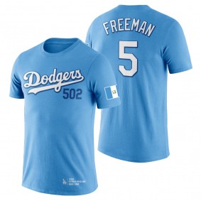 Freddie Freeman Dodgers Guatemalan Heritage Night Blue T-Shirt