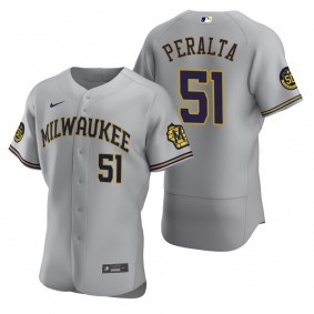 Men's Milwaukee Brewers Freddy Peralta Nike Gray Authentic Road Jersey