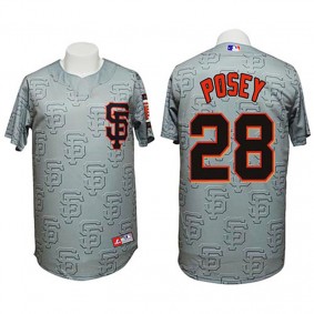 Male San Francisco Giants #28 Buster Posey 3D Fashion Grey Jersey