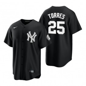 New York Yankees Gleyber Torres Nike Black White 2021 All Black Fashion Replica Jersey