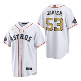 Men's Houston Astros Cristian Javier White Gold 2023 Gold Collection Replica Player Jersey