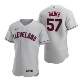 Men's Cleveland Indians Shane Bieber Nike Gray Authentic 2020 Road Jersey