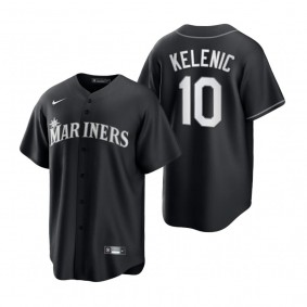 Men's Seattle Mariners Jarred Kelenic Nike Black White 2021 All Black Fashion Replica Jersey