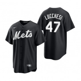 New York Mets Joey Lucchesi Nike Black White 2021 All Black Fashion Replica Jersey