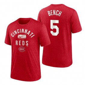 Reds Johnny Bench Red 2022 Field of Dreams Lockup Tri-Blend T-Shirt