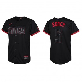 Johnny Bench Youth Cincinnati Reds Nike Black 2023 City Connect Replica Jersey