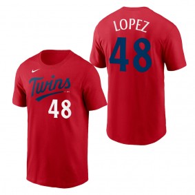 Jorge Lopez Minnesota Twins Red 2023 Wordmark T-Shirt