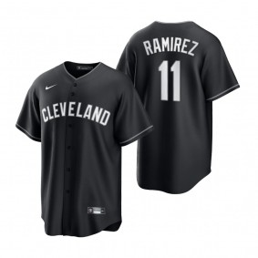 Men's Cleveland Indians Jose Ramirez Nike Black White 2021 All Black Fashion Replica Jersey
