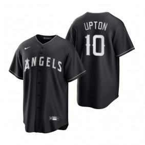 Men's Los Angeles Angels Justin Upton Nike Black White 2021 All Black Fashion Replica Jersey