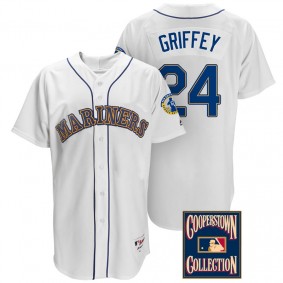 Male Ken Griffey Jr. #24 Seattle Mariners White Throwback Griffey Retirement Patch Jersey