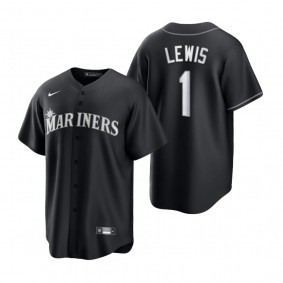 Men's Seattle Mariners Kyle Lewis Nike Black White 2021 All Black Fashion Replica Jersey