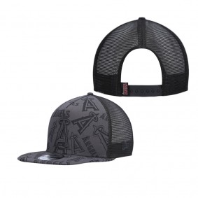 Men's Los Angeles Angels Black Repeat A-Frame 9FIFTY Trucker Snapback Hat