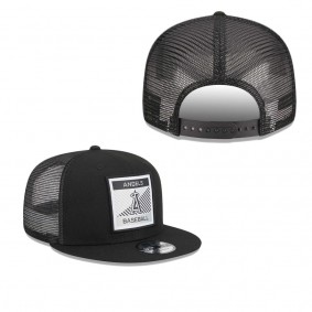 Men's Los Angeles Angels Black Scratch Squared Trucker 9FIFTY Snapback Hat