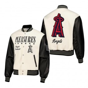 Men's Los Angeles Angels PLEASURES White Full-Snap Varsity Jacket