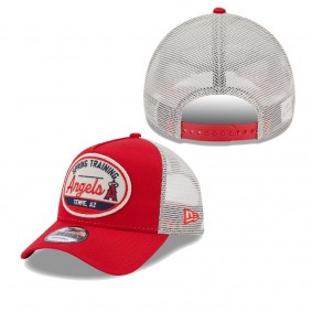 Men's Los Angeles Angels Red 2023 Spring Training Patch A-Frame Trucker 9FORTY Snapback Hat