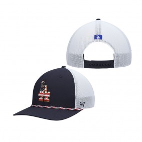 Men's Los Angeles Dodgers Navy White Flag Fill Trucker Snapback Hat