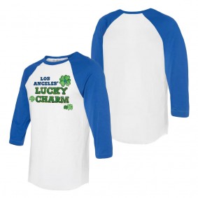 Men's Los Angeles Dodgers Tiny Turnip White Royal Lucky Charm Raglan T-Shirt