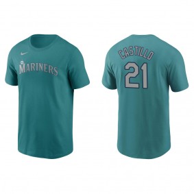 Men's Seattle Mariners Luis Castillo Aqua Name & Number Nike T-Shirt