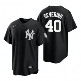 New York Yankees Luis Severino Nike Black White 2021 All Black Fashion Replica Jersey