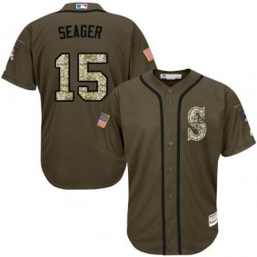 Male Seattle Mariners #15 Kyle Seager Olive Camo Stitched Baseball Jersey