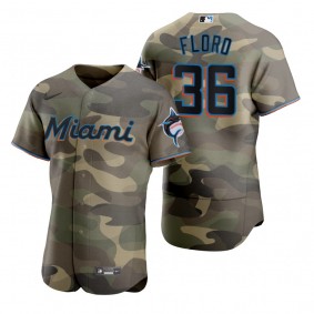 Miami Marlins Dylan Floro Camo Authentic 2021 Armed Forces Day Jersey